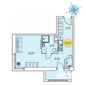 Студия квартира, строящийся дом, 33м2, 6/9 этаж