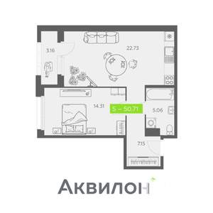 1-к квартира, вторичка, 51м2, 2/11 этаж