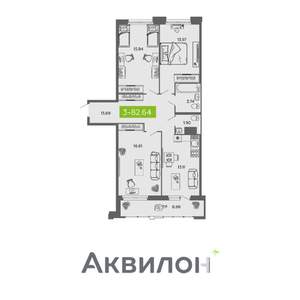 3-к квартира, вторичка, 83м2, 12/16 этаж