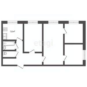 4-к квартира, вторичка, 62м2, 1/5 этаж