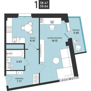 1-к квартира, вторичка, 40м2, 8/13 этаж