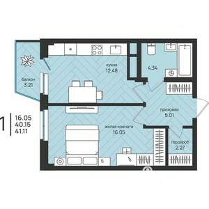 1-к квартира, вторичка, 41м2, 5/16 этаж