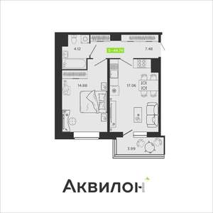 1-к квартира, вторичка, 45м2, 14/16 этаж