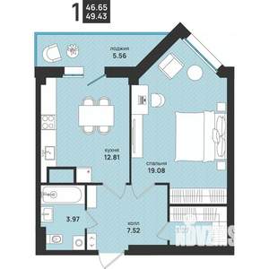 1-к квартира, вторичка, 49м2, 3/13 этаж