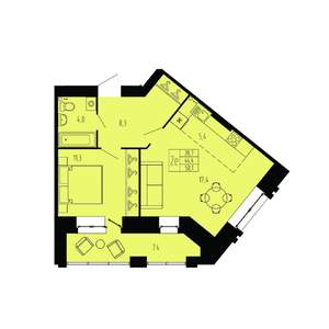 2-к квартира, вторичка, 50м2, 2/9 этаж