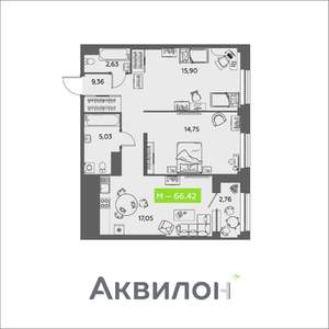 2-к квартира, вторичка, 66м2, 14/16 этаж