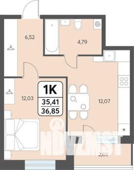1-к квартира, строящийся дом, 37м2, 1/12 этаж