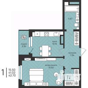 1-к квартира, вторичка, 43м2, 9/16 этаж