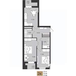 2-к квартира, вторичка, 58м2, 14/16 этаж