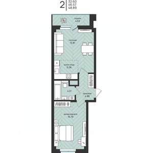 2-к квартира, вторичка, 49м2, 13/16 этаж