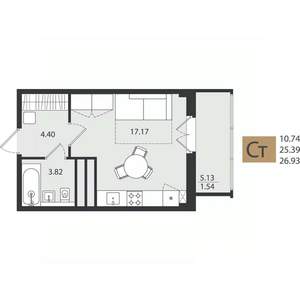 Студия квартира, вторичка, 27м2, 16/16 этаж