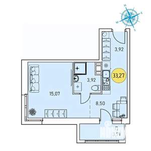 Студия квартира, строящийся дом, 33м2, 3/9 этаж