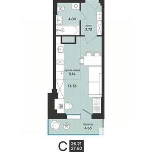 Студия квартира, вторичка, 28м2, 4/13 этаж