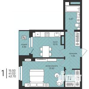 1-к квартира, вторичка, 43м2, 12/16 этаж