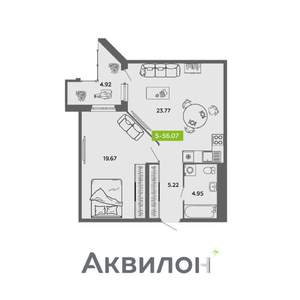 1-к квартира, вторичка, 56м2, 1/16 этаж