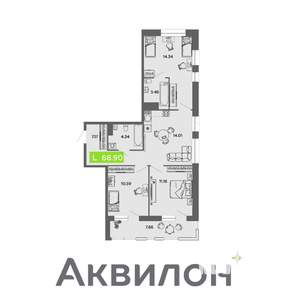 3-к квартира, вторичка, 69м2, 16/16 этаж