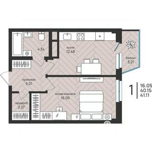 1-к квартира, вторичка, 41м2, 16/16 этаж