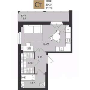 Студия квартира, вторичка, 32м2, 2/9 этаж