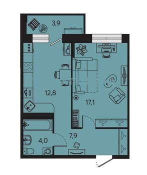 1-к квартира, вторичка, 45м2, 6/7 этаж