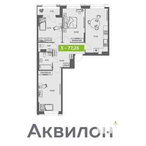 3-к квартира, вторичка, 77м2, 11/16 этаж
