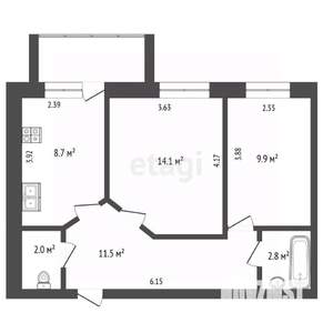 2-к квартира, вторичка, 49м2, 1/5 этаж