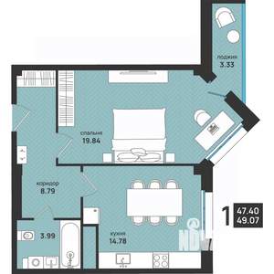 2-к квартира, вторичка, 49м2, 9/13 этаж