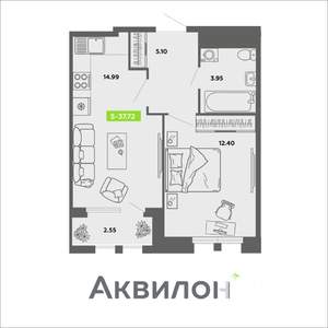 1-к квартира, вторичка, 38м2, 4/4 этаж