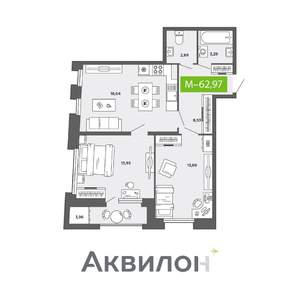 2-к квартира, вторичка, 63м2, 2/16 этаж