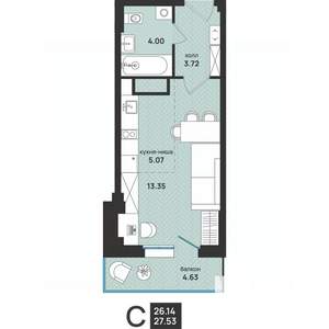 Студия квартира, вторичка, 28м2, 7/13 этаж