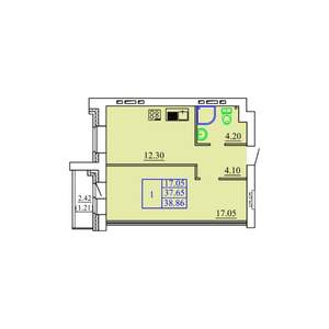 1-к квартира, строящийся дом, 39м2, 5/9 этаж