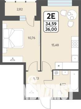2-к квартира, строящийся дом, 36м2, 6/12 этаж
