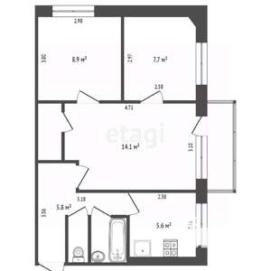 3-к квартира, вторичка, 47м2, 5/5 этаж