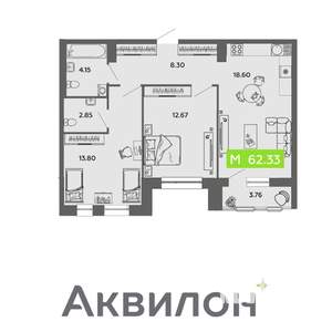 2-к квартира, вторичка, 62м2, 5/16 этаж