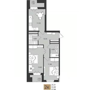 2-к квартира, вторичка, 58м2, 11/16 этаж