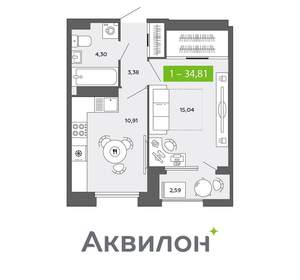 1-к квартира, вторичка, 35м2, 14/16 этаж