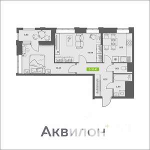 2-к квартира, вторичка, 51м2, 10/16 этаж