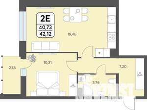 2-к квартира, строящийся дом, 42м2, 6/12 этаж