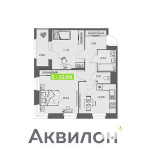 2-к квартира, вторичка, 53м2, 15/16 этаж
