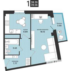 1-к квартира, вторичка, 40м2, 11/13 этаж