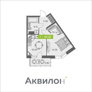 1-к квартира, вторичка, 34м2, 3/8 этаж