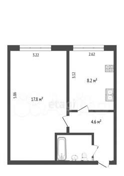 1-к квартира, вторичка, 34м2, 1/5 этаж