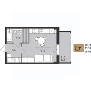 Студия квартира, вторичка, 27м2, 5/16 этаж