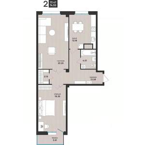 2-к квартира, вторичка, 75м2, 6/13 этаж