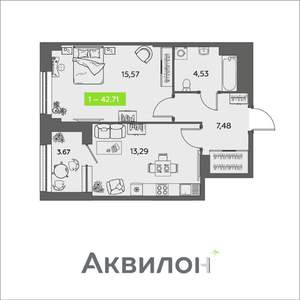 1-к квартира, вторичка, 43м2, 3/16 этаж
