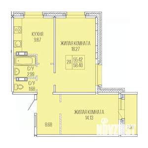 2-к квартира, вторичка, 58м2, 2/9 этаж