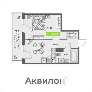 1-к квартира, вторичка, 36м2, 4/8 этаж