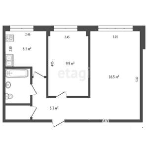 2-к квартира, вторичка, 43м2, 7/9 этаж