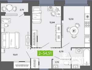 2-к квартира, вторичка, 55м2, 2/16 этаж