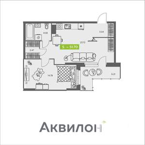 1-к квартира, вторичка, 52м2, 5/8 этаж