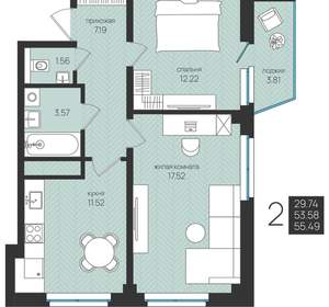 Студия квартира, строящийся дом, 55м2, 4/16 этаж